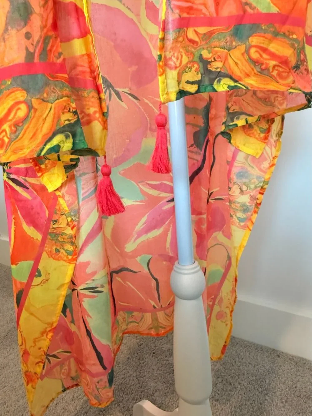Agua Bendita x Revolve Floral Swim Cover Up Tunic One Size NWT Tassel Kaftan - Picture 6 of 9